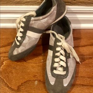Coach Kinsley Grey and White Suede Sneakers
